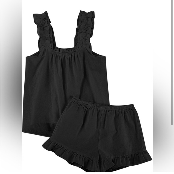 Commense Black Ruffle Sleeveless Top and Short set - Picture 2 of 5